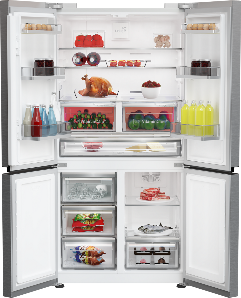 Blomberg KQD114VPX 90.8cm 60/40 Dual Cooling Frost Free American Fridge Freezer - Brushed Steel