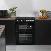 Load image into Gallery viewer, Hisense HDE3211BBUK 60cm Double Oven Electric Cooker with Ceramic Hob - Black
