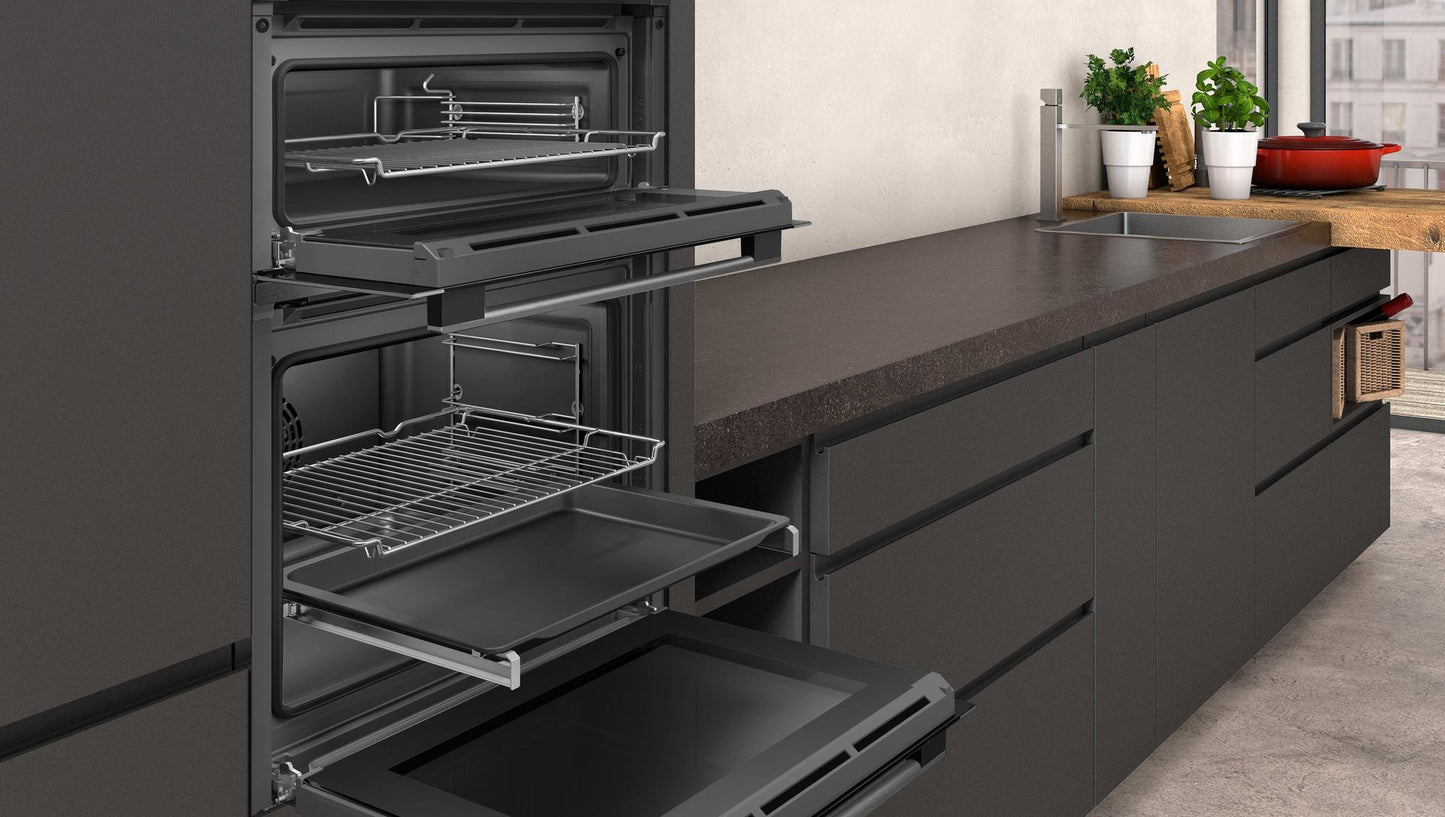 Neff U1ACE2HG0B 59.4cm Built In Electric Double Oven - Black with Graphite Trim