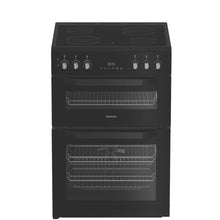 Load image into Gallery viewer, Hotpoint HTE6VDCB1 - Black 60cm Electric Cooker - Ceramic Hob - A Energy