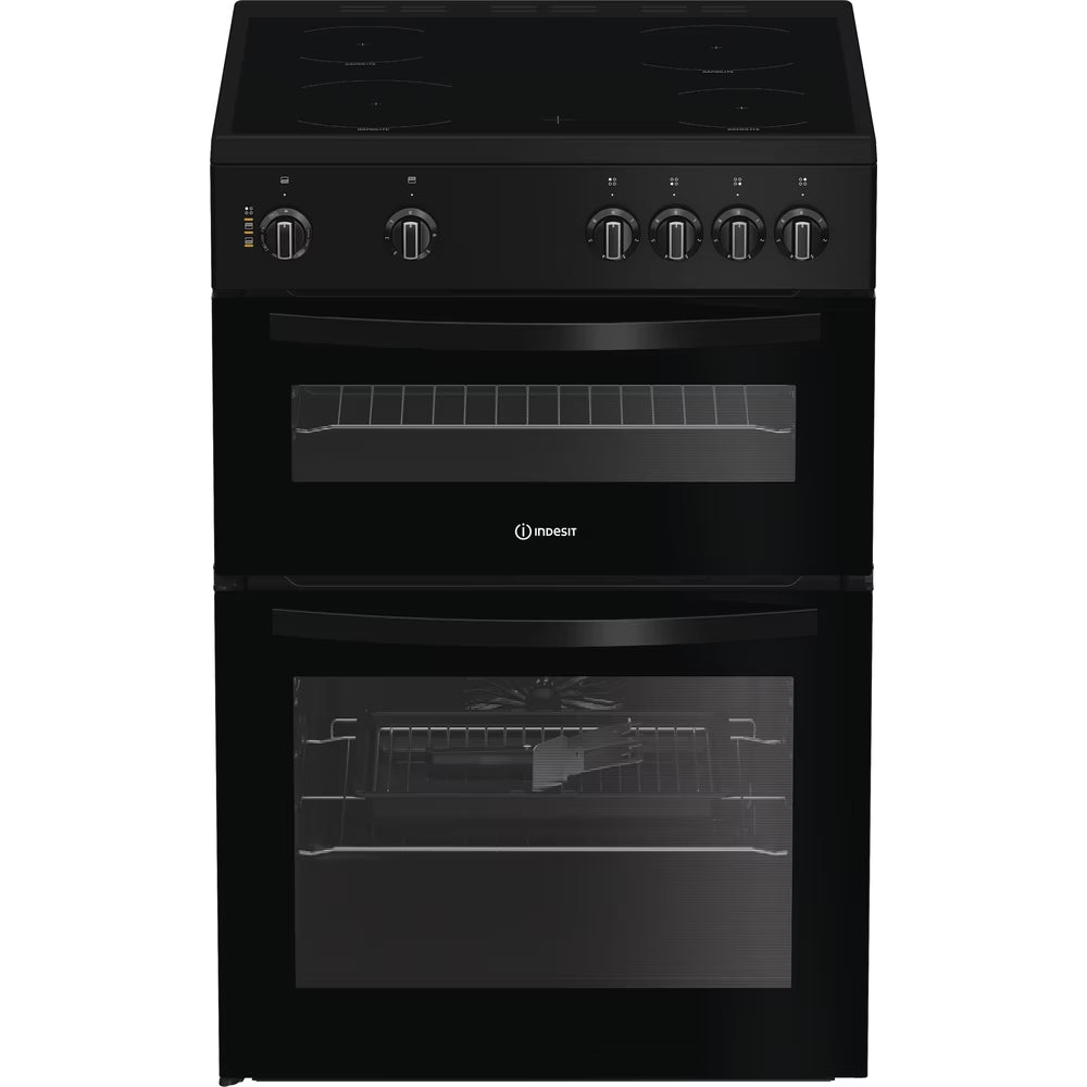 Indesit ITE6VMB 60cm Electric Twin Cooker with Ceramic Hob - Black