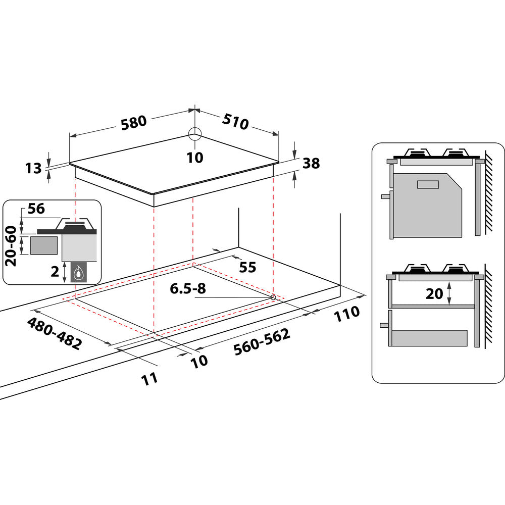 Indesit THP641WIXI 60cm Gas Hob With Wok Burner