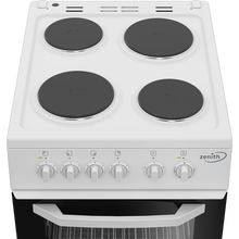 Load image into Gallery viewer, Zenith ZE503W 50cm Single Oven Electric Cooker with solid plate - hob White- A Energy Rated