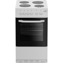Load image into Gallery viewer, Zenith ZE503W 50cm Single Oven Electric Cooker with solid plate - hob White- A Energy Rated