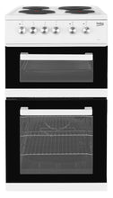 Load image into Gallery viewer, Beko KD531AW 50cm Twin Cavity Electric Cooker Solid Plate Hob