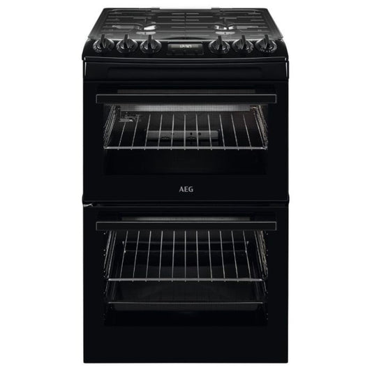 AEG CGX1130ACB 55cm Double Oven Gas Cooker with Lid - Black