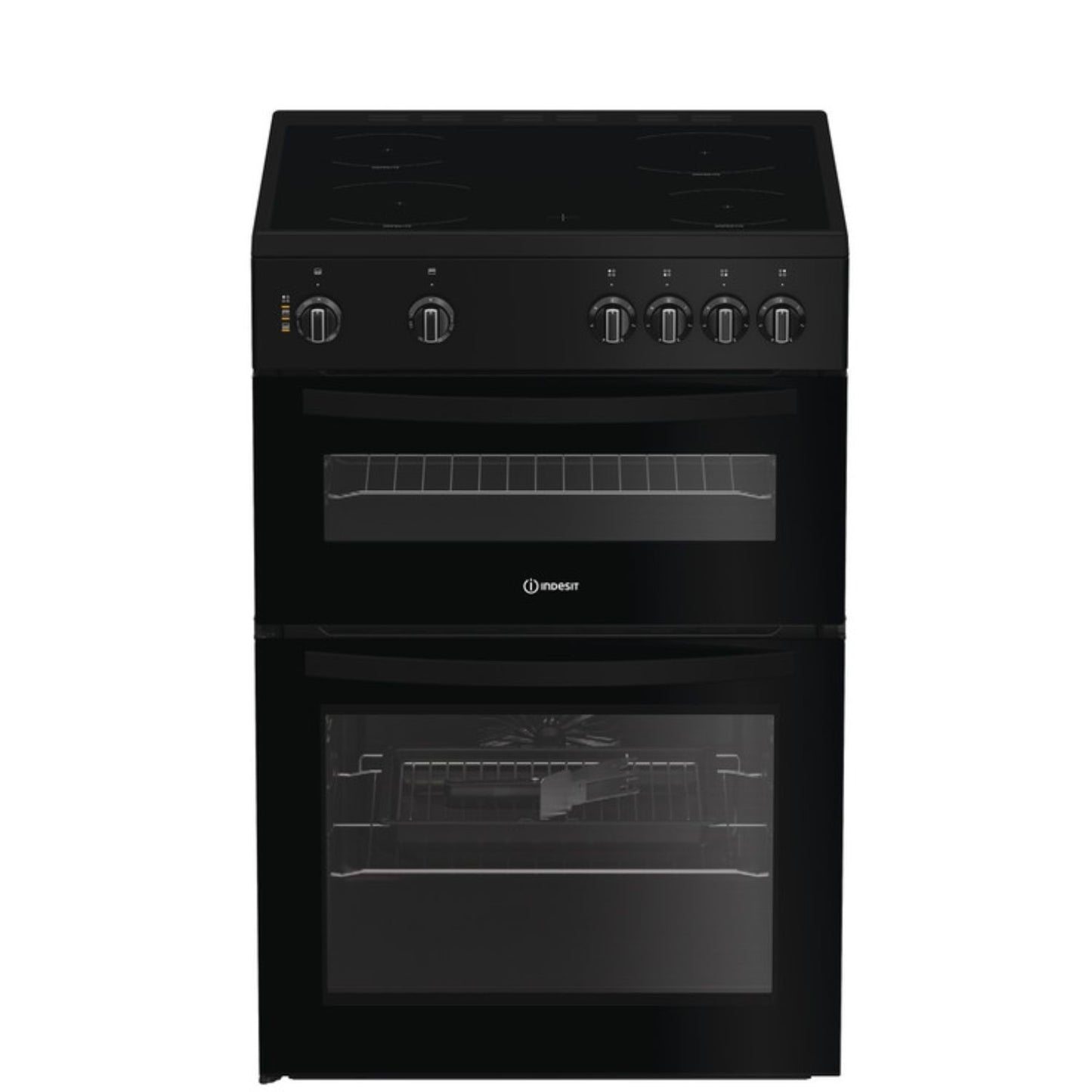 Indesit IDE6VMB 60cm Electric Double Cooker with Ceramic Hob - Black
