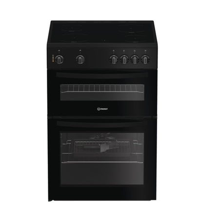 Indesit IDE6VMB 60cm Electric Double Cooker with Ceramic Hob - Black