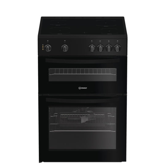 Indesit IDE6VMB 60cm Electric Double Cooker with Ceramic Hob - Black