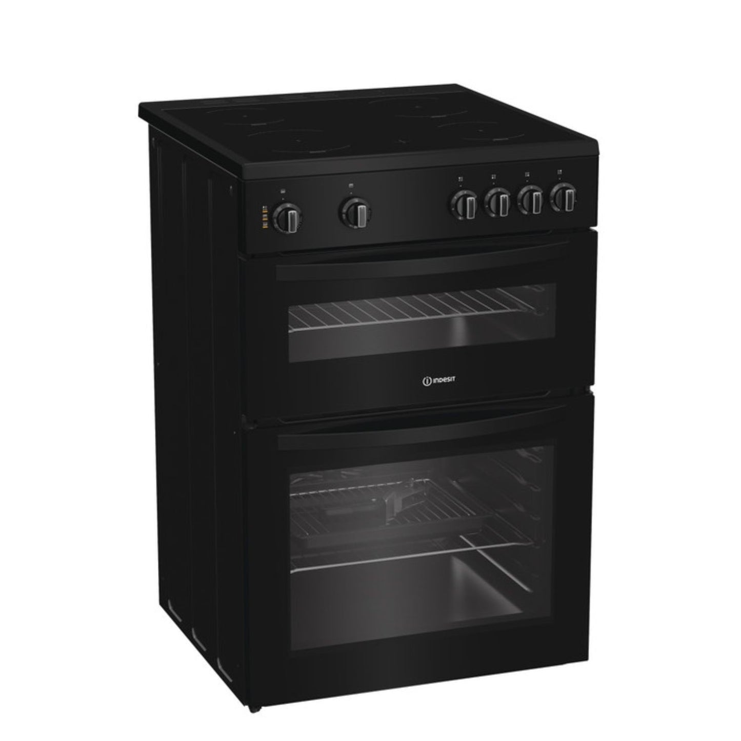 Indesit IDE6VMB 60cm Electric Double Cooker with Ceramic Hob - Black