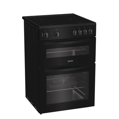 Indesit IDE6VMB 60cm Electric Double Cooker with Ceramic Hob - Black