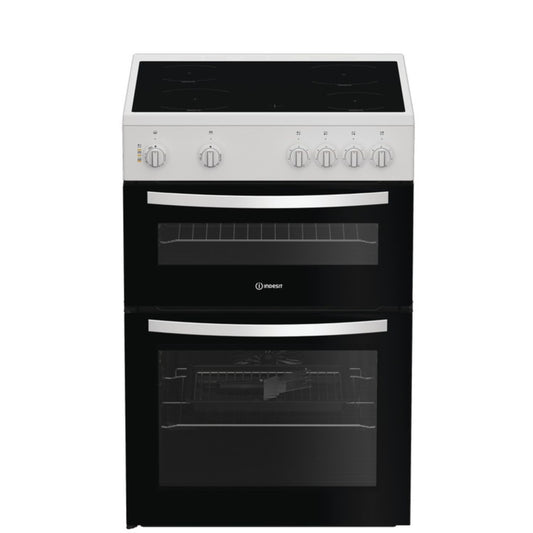 Indesit IDE6VMW 60cm Electric Double Cooker with Ceramic Hob - White