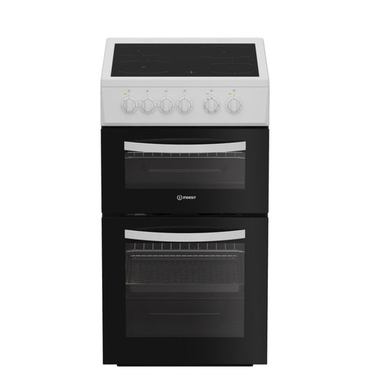 Indesit ITE5VMW 50cm Electric Twin Cooker with Ceramic Hob - White