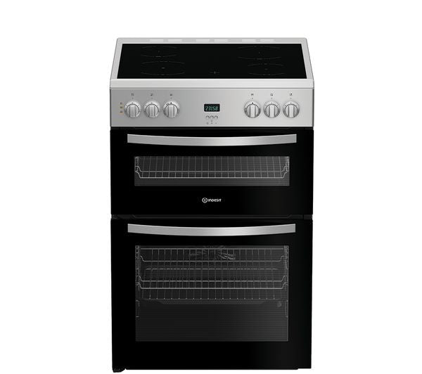 Indesit IDE6VDCS1 60cm Electric Double Cooker with Ceramic Hob - Silver