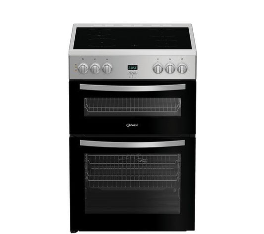 Indesit IDE6VDCS1 60cm Electric Double Cooker with Ceramic Hob - Silver
