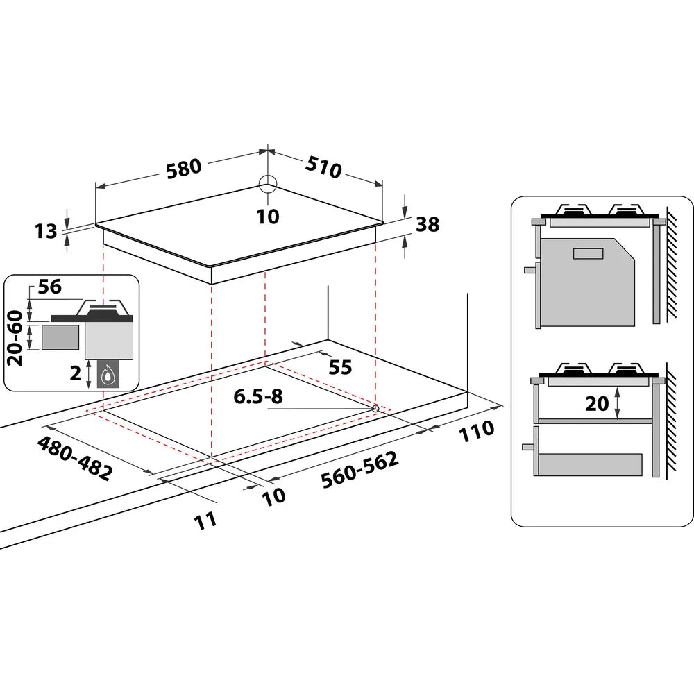 Hotpoint PPH 60P F IX UK 60cm 4 Burner Gas Hob - Silver
