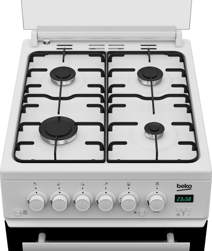 Beko EDG507W 50cm Twin Cavity Gas Cooker with Gas Hob - White