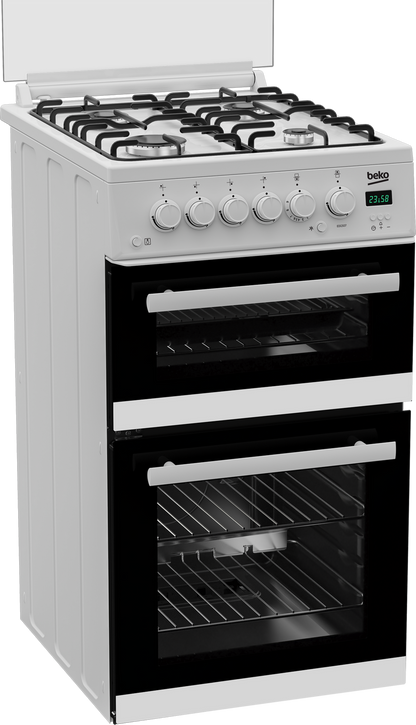 Beko EDG507W 50cm Twin Cavity Gas Cooker with Gas Hob - White