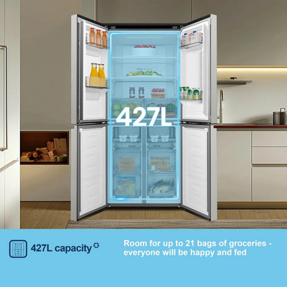 Fridgemaster MQ79395ES 79.4cm 65/35 Total No Frost American Fridge Freezer - Silver
