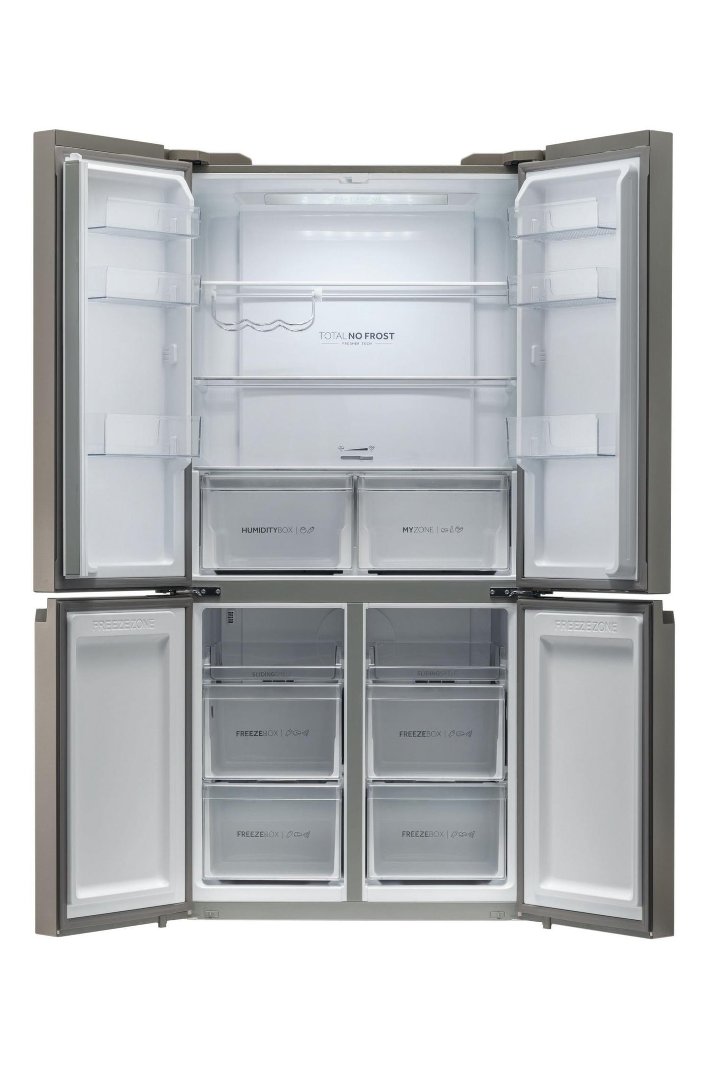 Haier HCR59F19ENMM 90.8cm Freestanding American Fridge Freezer - Platinum Inox