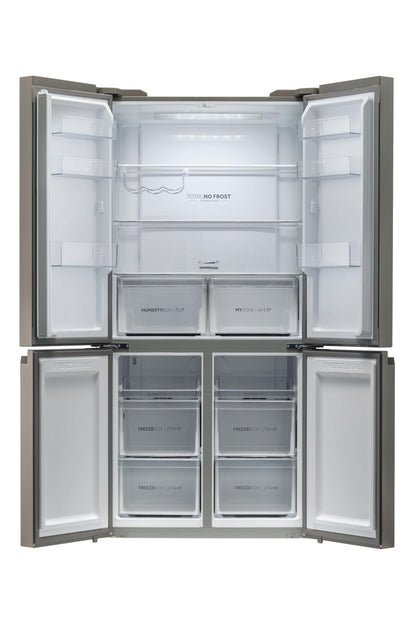 Haier HCR59F19ENMM 90.8cm Freestanding American Fridge Freezer - Platinum Inox