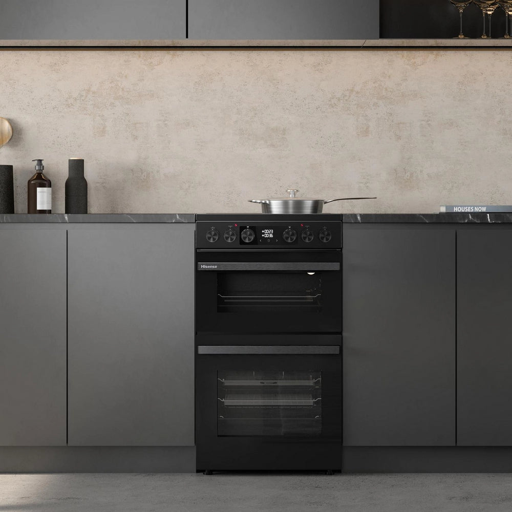 Hisense HDCEC5C10B 50cm Double Oven Electric Cooker with Ceramic Hob - Black
