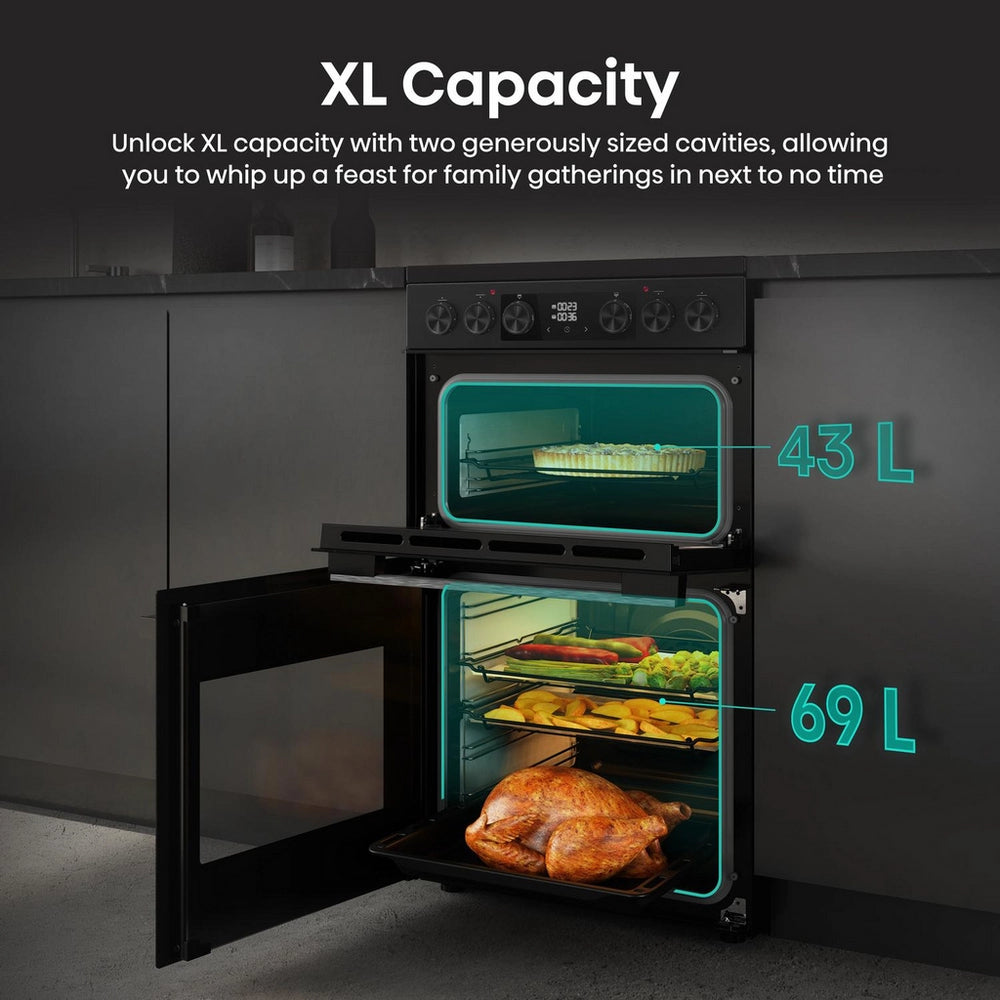 Hisense HDCEC5C10B 50cm Double Oven Electric Cooker with Ceramic Hob - Black