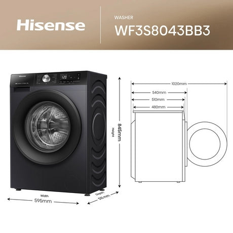 Hisense WF3S8043BB3 8kg 1400 Spin Washing Machine - Black
