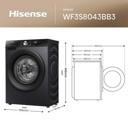 Hisense WF3S8043BB3 8kg 1400 Spin Washing Machine - Black