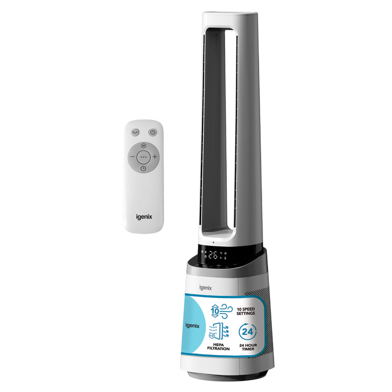 Igenix   IGFD02549W 41 Inch Bladeless Tower Fan with Air Purifier, 2-in-1 Cooling Tower Fan
