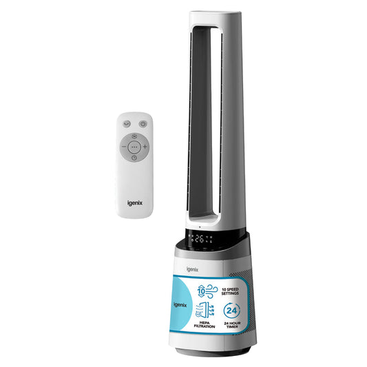 Igenix   IGFD02549W 41 Inch Bladeless Tower Fan with Air Purifier, 2-in-1 Cooling Tower Fan