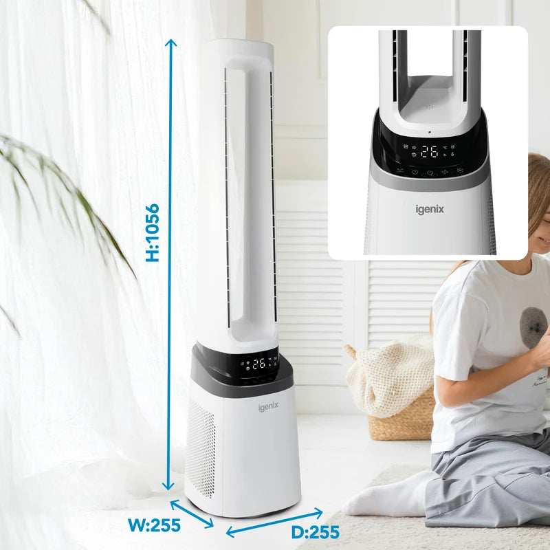 Igenix   IGFD02549W 41 Inch Bladeless Tower Fan with Air Purifier, 2-in-1 Cooling Tower Fan