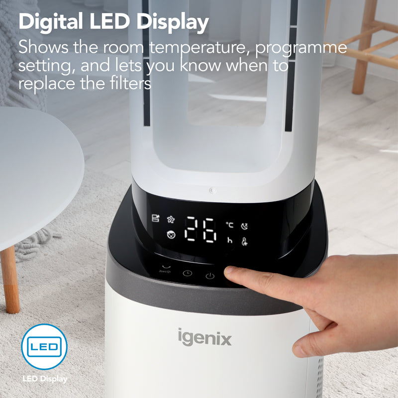 Igenix   IGFD02549W 41 Inch Bladeless Tower Fan with Air Purifier, 2-in-1 Cooling Tower Fan
