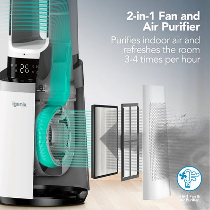 Igenix   IGFD02549W 41 Inch Bladeless Tower Fan with Air Purifier, 2-in-1 Cooling Tower Fan