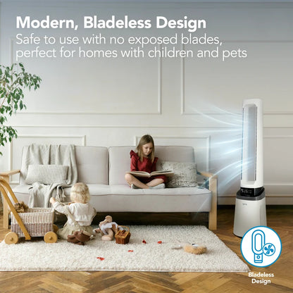Igenix   IGFD02549W 41 Inch Bladeless Tower Fan with Air Purifier, 2-in-1 Cooling Tower Fan
