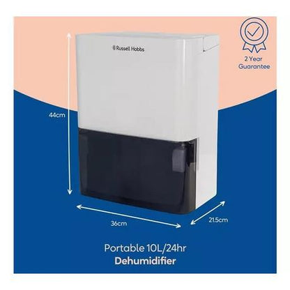 Russell Hobbs RHDH1001 10L Dehumidifier - White & Black
