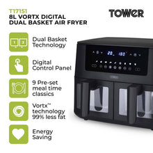 Load image into Gallery viewer, Tower T17151 8 Litre Digital Dual Basket Air Fryer - Black
