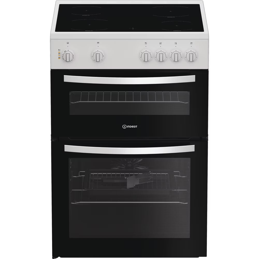Indesit ITE6VMW 60cm Electric Twin Cooker with Ceramic Hob - White