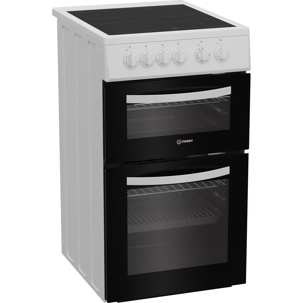 Indesit ITE5VMW 50cm Electric Twin Cooker with Ceramic Hob - White