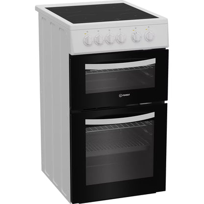 Indesit ITE5VMW 50cm Electric Twin Cooker with Ceramic Hob - White