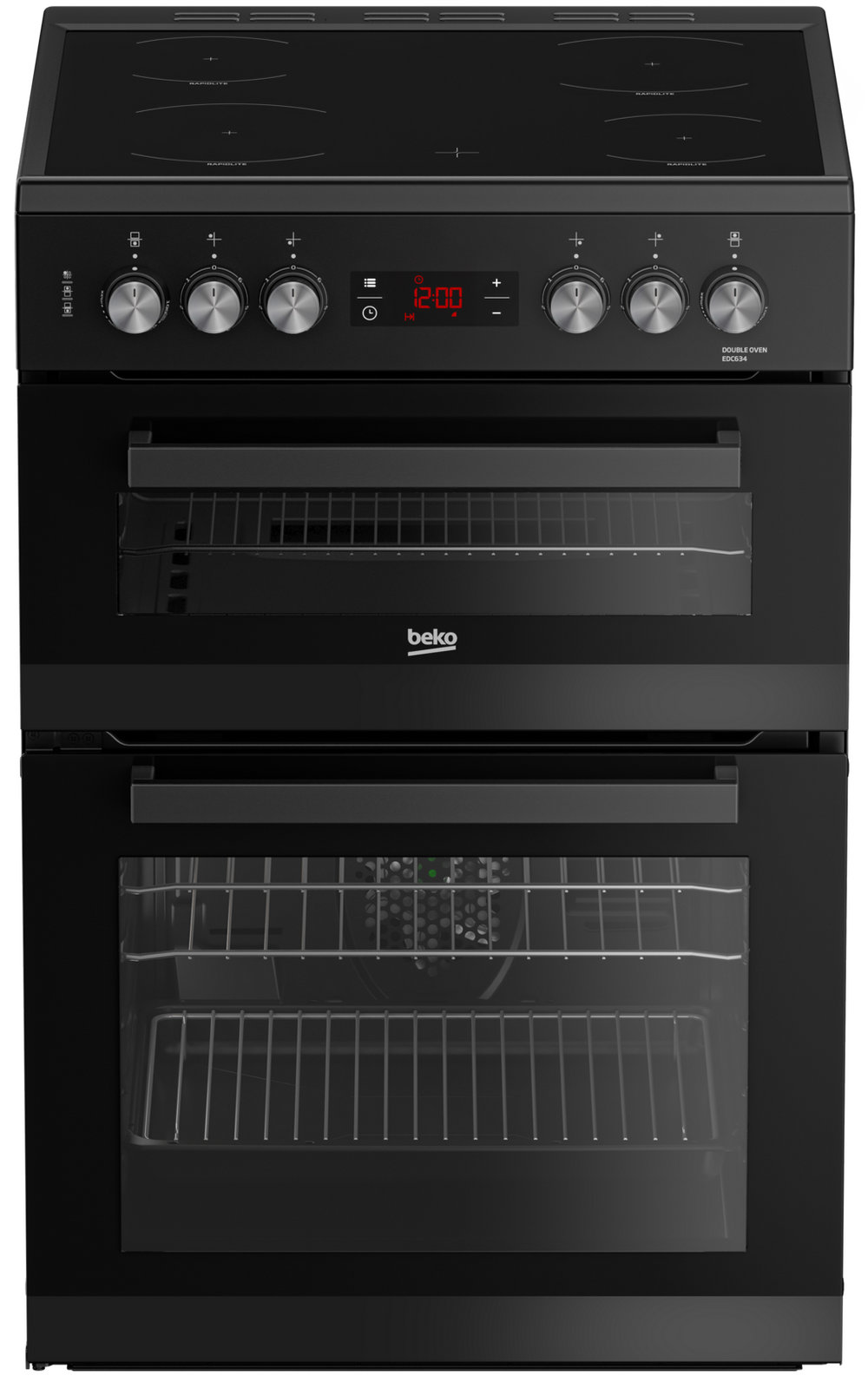 Beko EDC634K 60cm Double Oven Electric Cooker with Ceramic Hob - Black