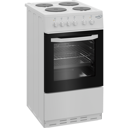 Zenith ZE503W 50cm Single Oven Electric Cooker with solid plate - hob White- A Energy Rated