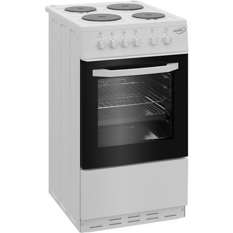 Zenith ZE503W 50cm Single Oven Electric Cooker with solid plate - hob White- A Energy Rated