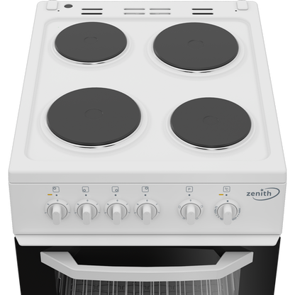 Zenith ZE503W 50cm Single Oven Electric Cooker with solid plate - hob White- A Energy Rated