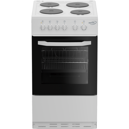 Zenith ZE503W 50cm Single Oven Electric Cooker with solid plate - hob White- A Energy Rated