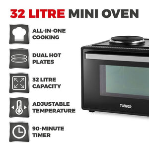 Tower T14044 Table Top 32Litre Oven and Hot Plates