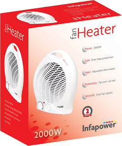 Infapower X401 2000w Upright Fan Heater In White