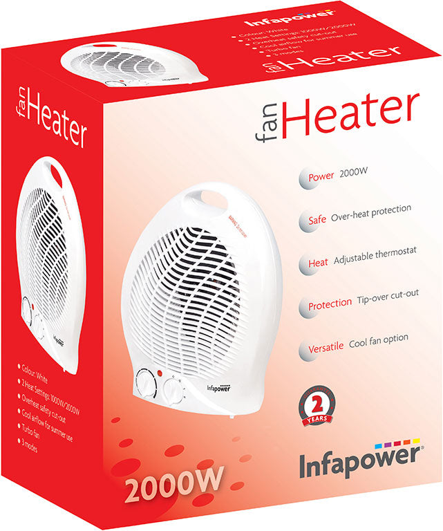 Infapower X401 2000w Upright Fan Heater In White