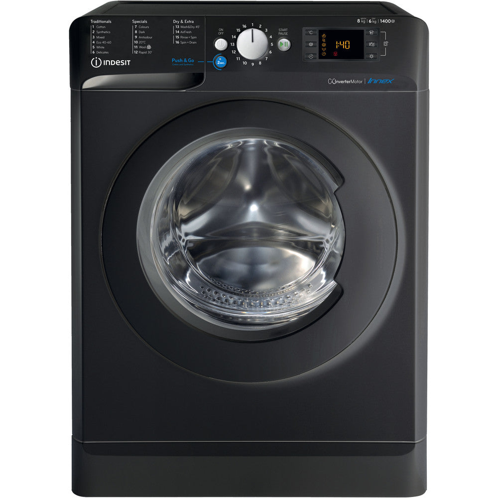 Indesit BDE86436XBUKN Black 8Kg Wash 6Kg Dry 1400 Spin Washer Dryer