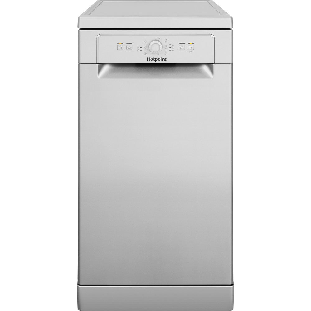 Hotpoint HSFE1B19SUKN Slimline Aquarius Dishwasher in Silver